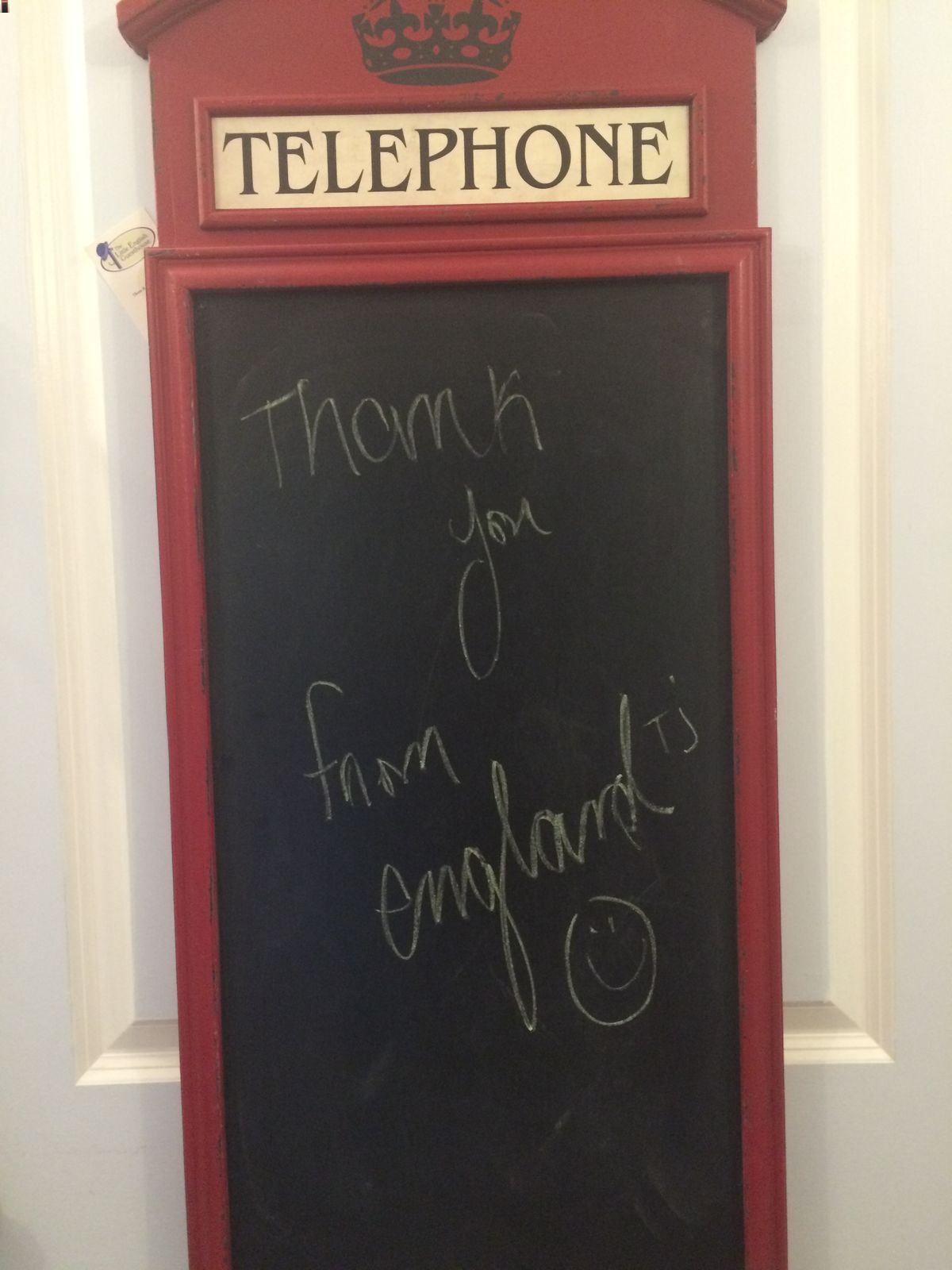 Telephone kiosk chalkboard.