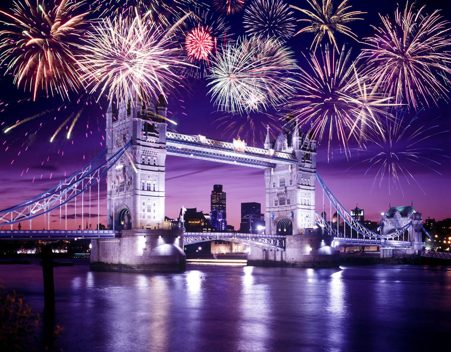 Fireworks over Tower Bridge London.