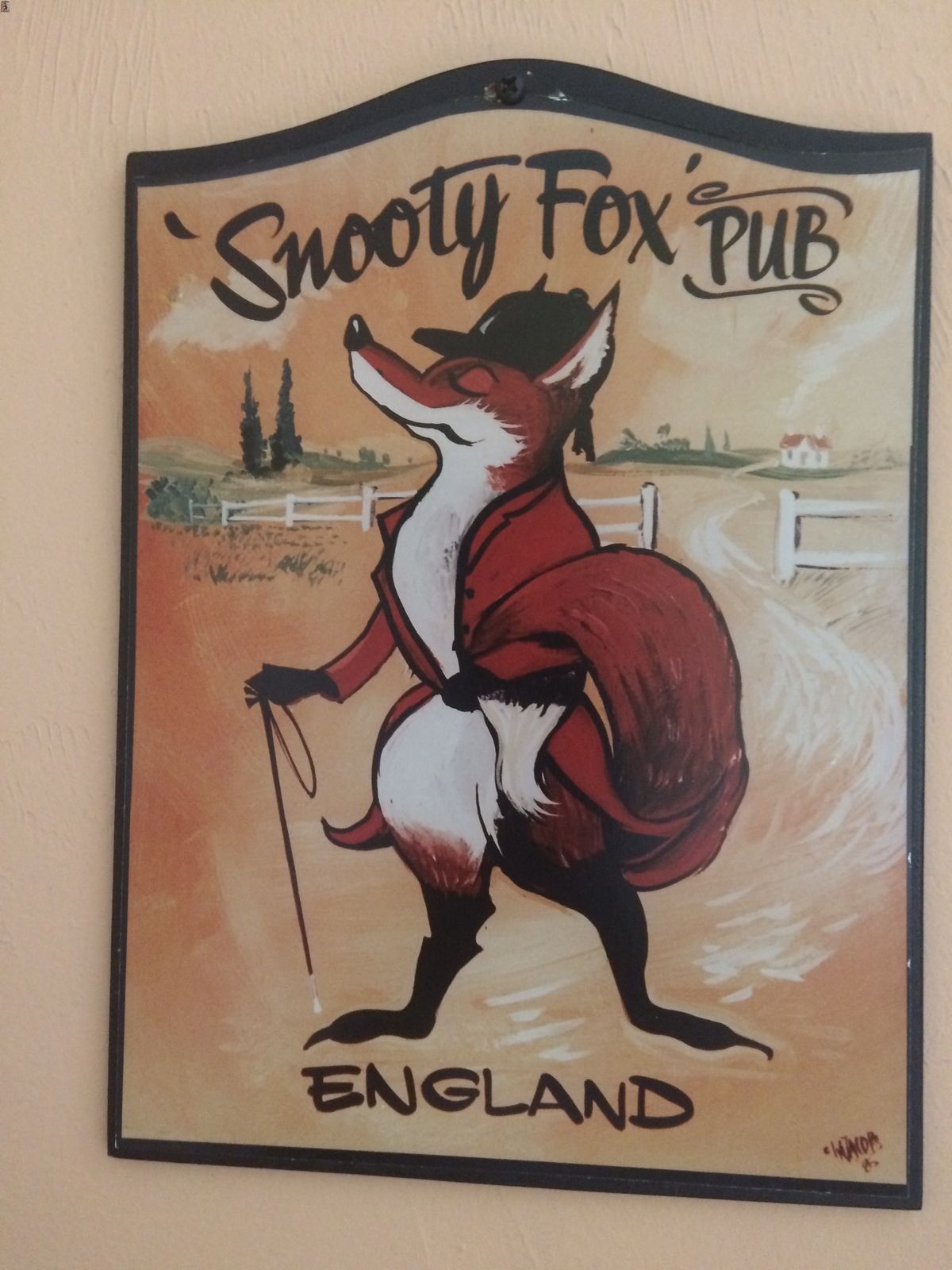 Signage of Snooty Fox pub.