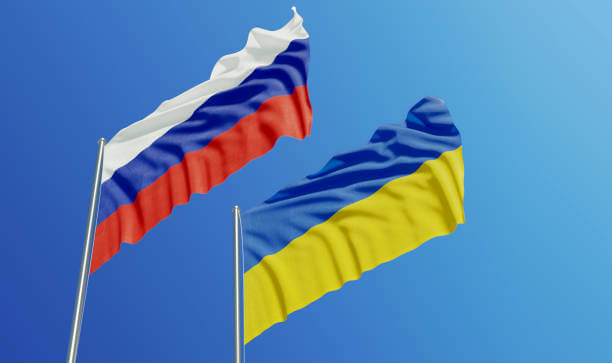 Flags of Ukraine and Russia