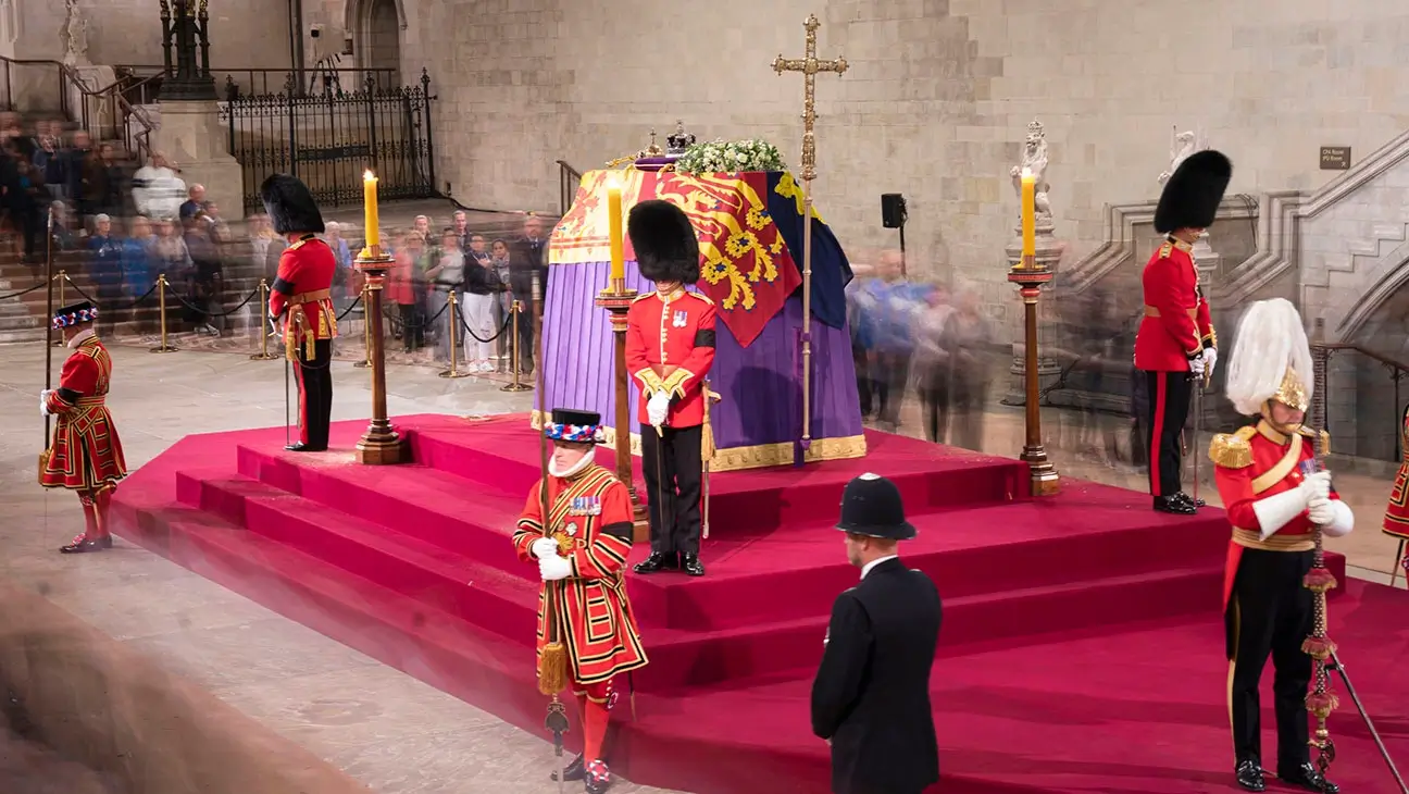 Coffin of Queen Elizabeth II lying in state