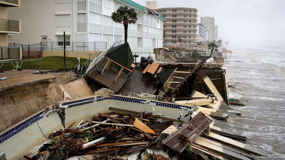 Debris on beach from Hurricane Nicole